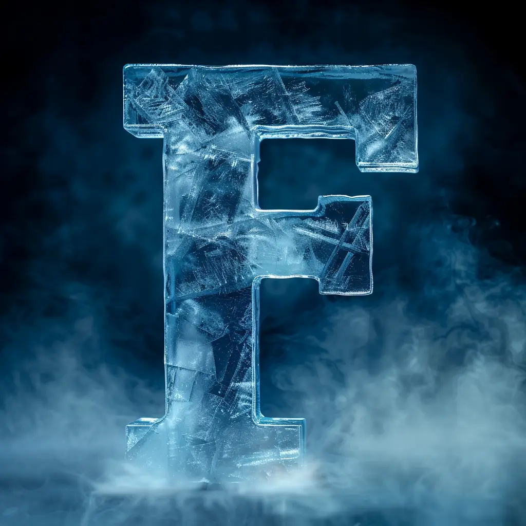F letter cold ice block word text freeze 3D