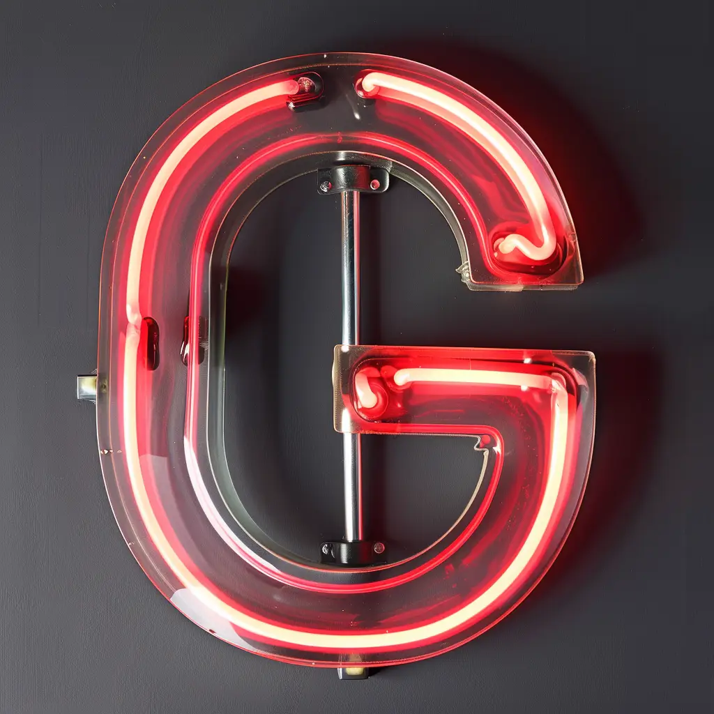 G letter red LED light neon text word