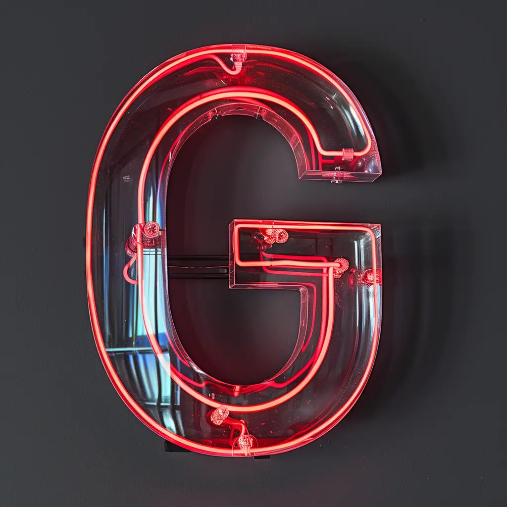 G letter red LED neon light text word