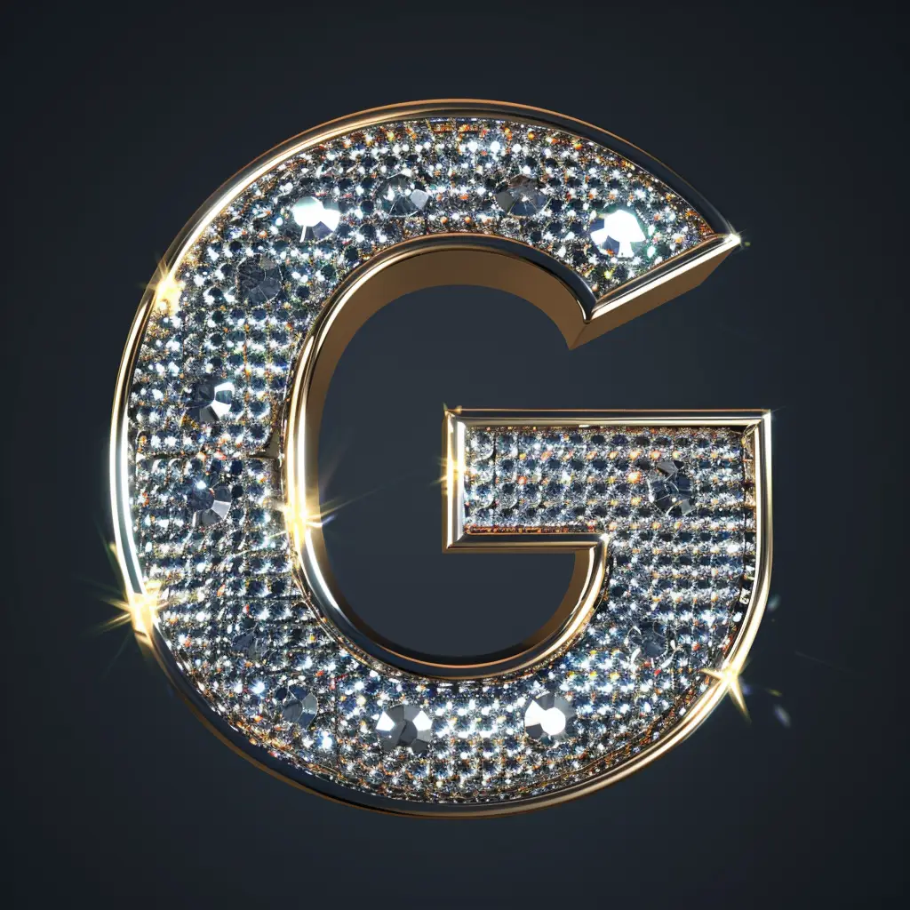 G letter word type text 3D diamond gold