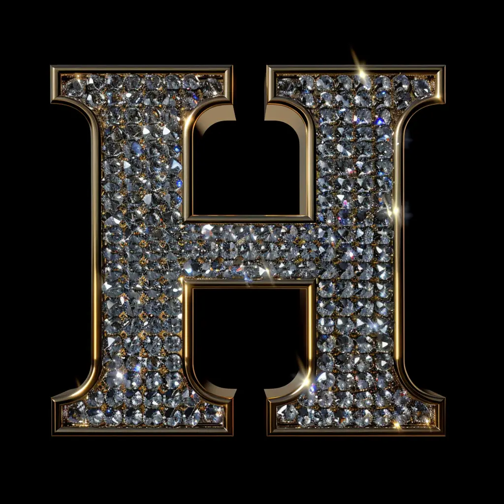H letter word text type 3D diamond gold