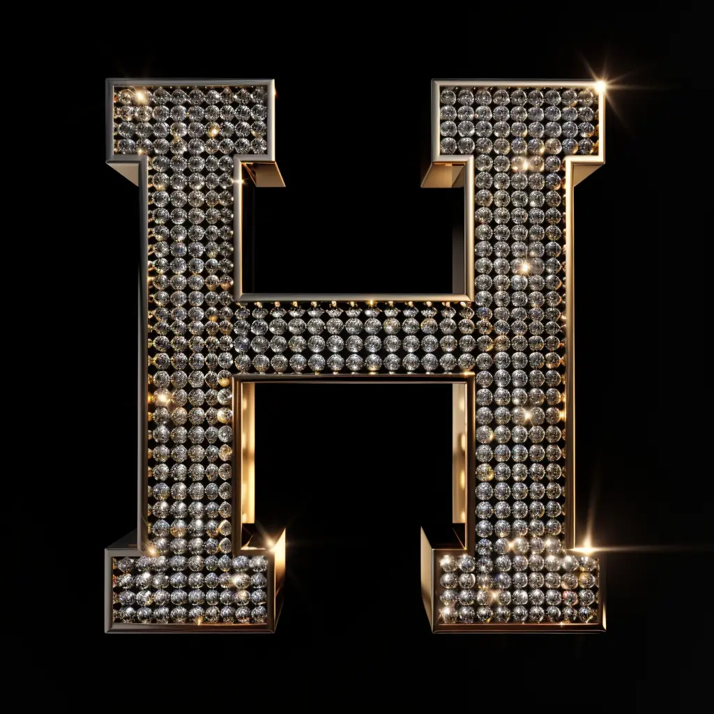 H letter word type text diamond gold 3D