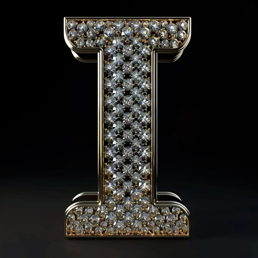 I letter word text type 3D diamond gold