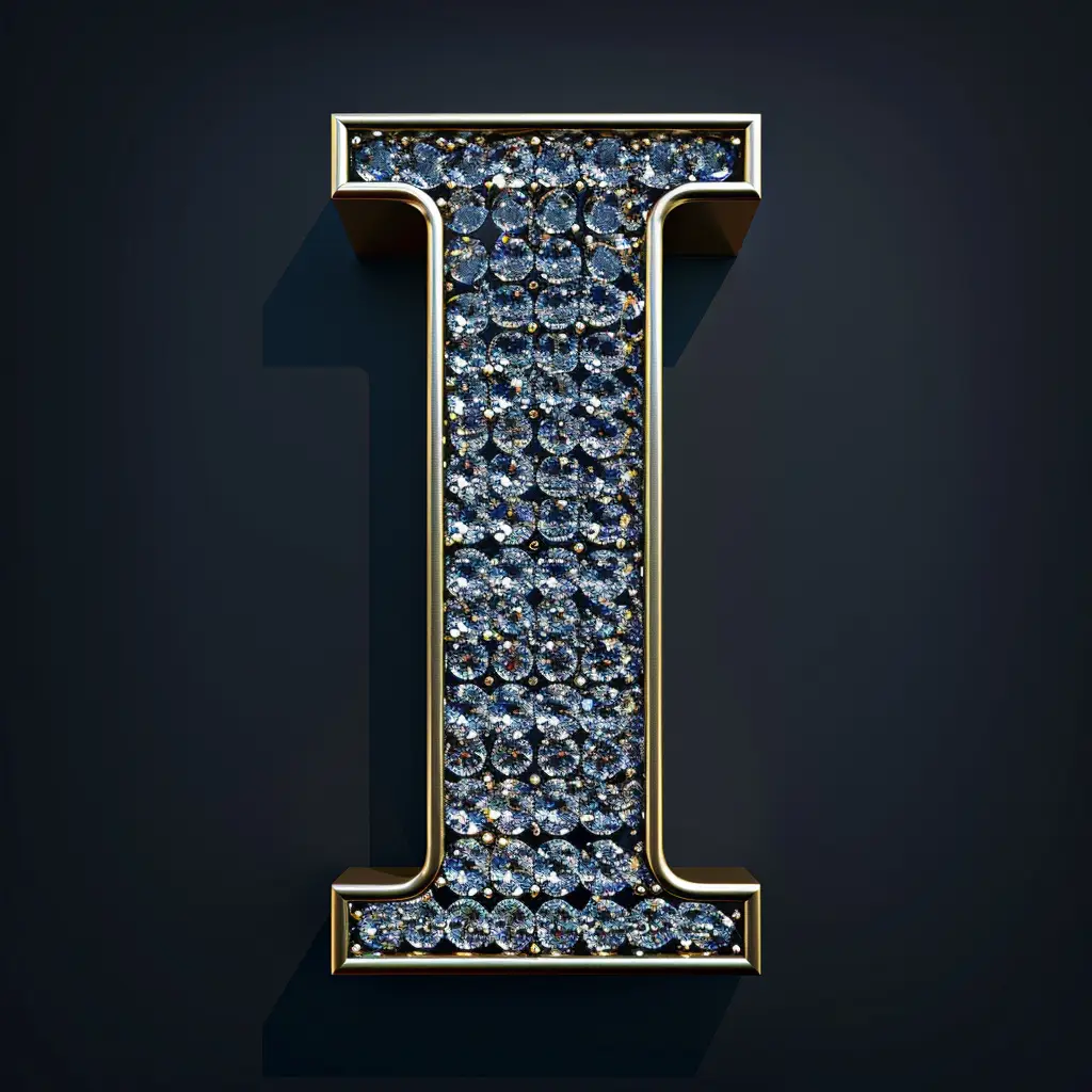 I letter word type text diamond gold 3D