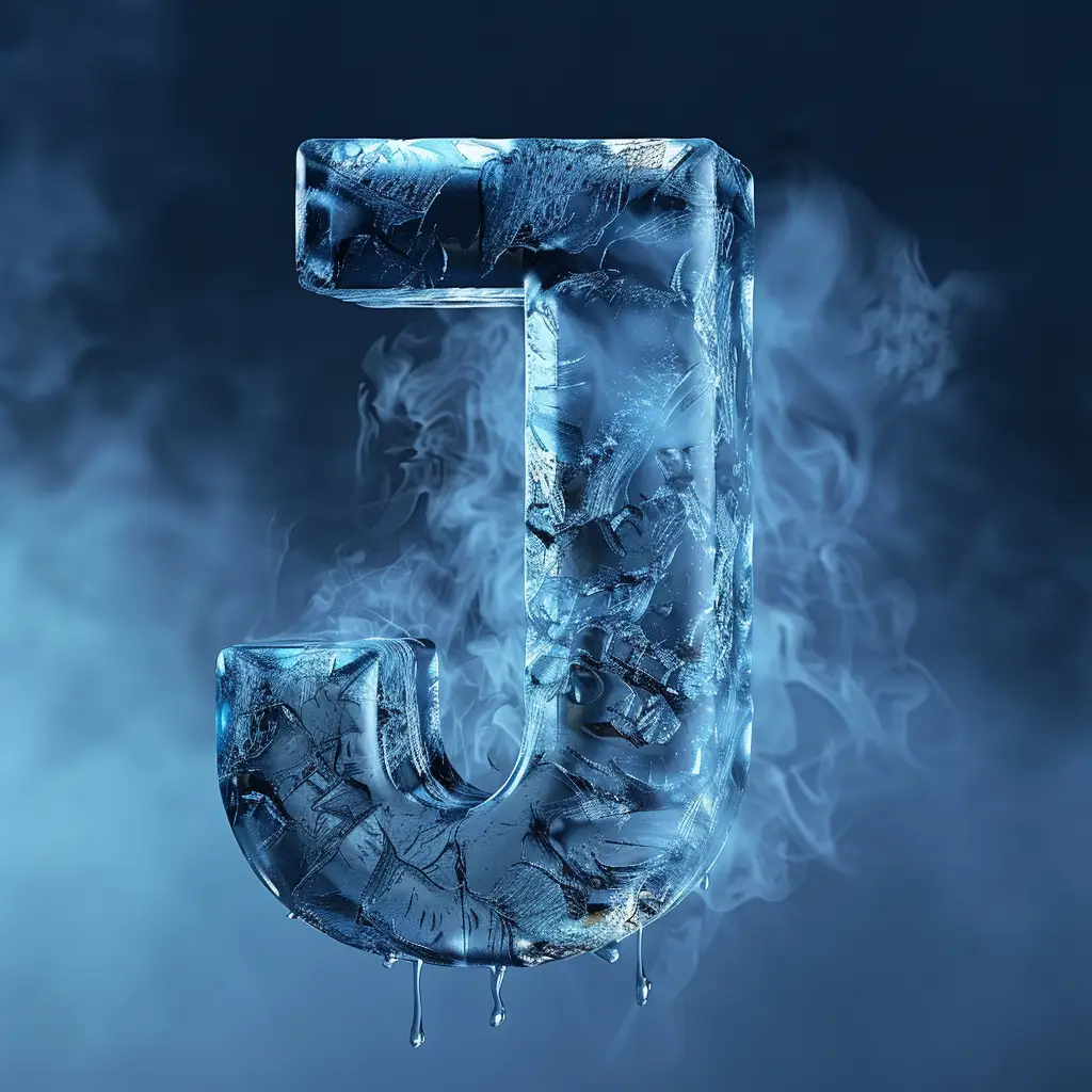 J letter cold ice block 3D text word freeze