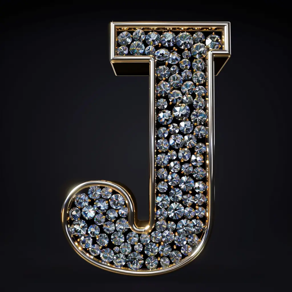 J letter word text type 3D diamond gold