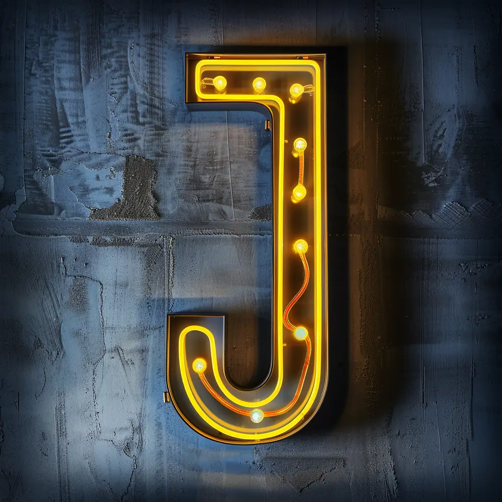 J letter yellow LED neon light text word