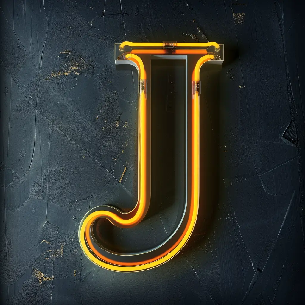 J letter yellow LED neon light word text