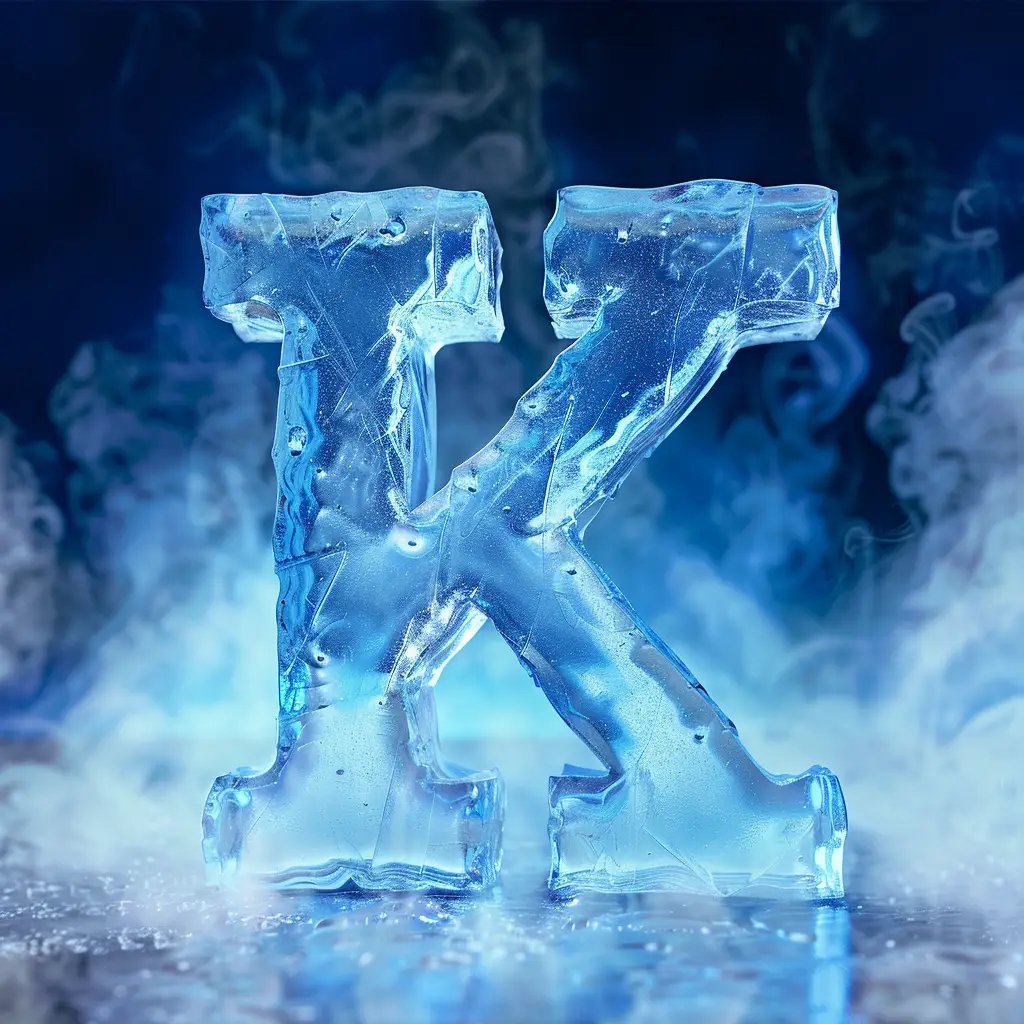 K letter cold ice block text word 3D freeze