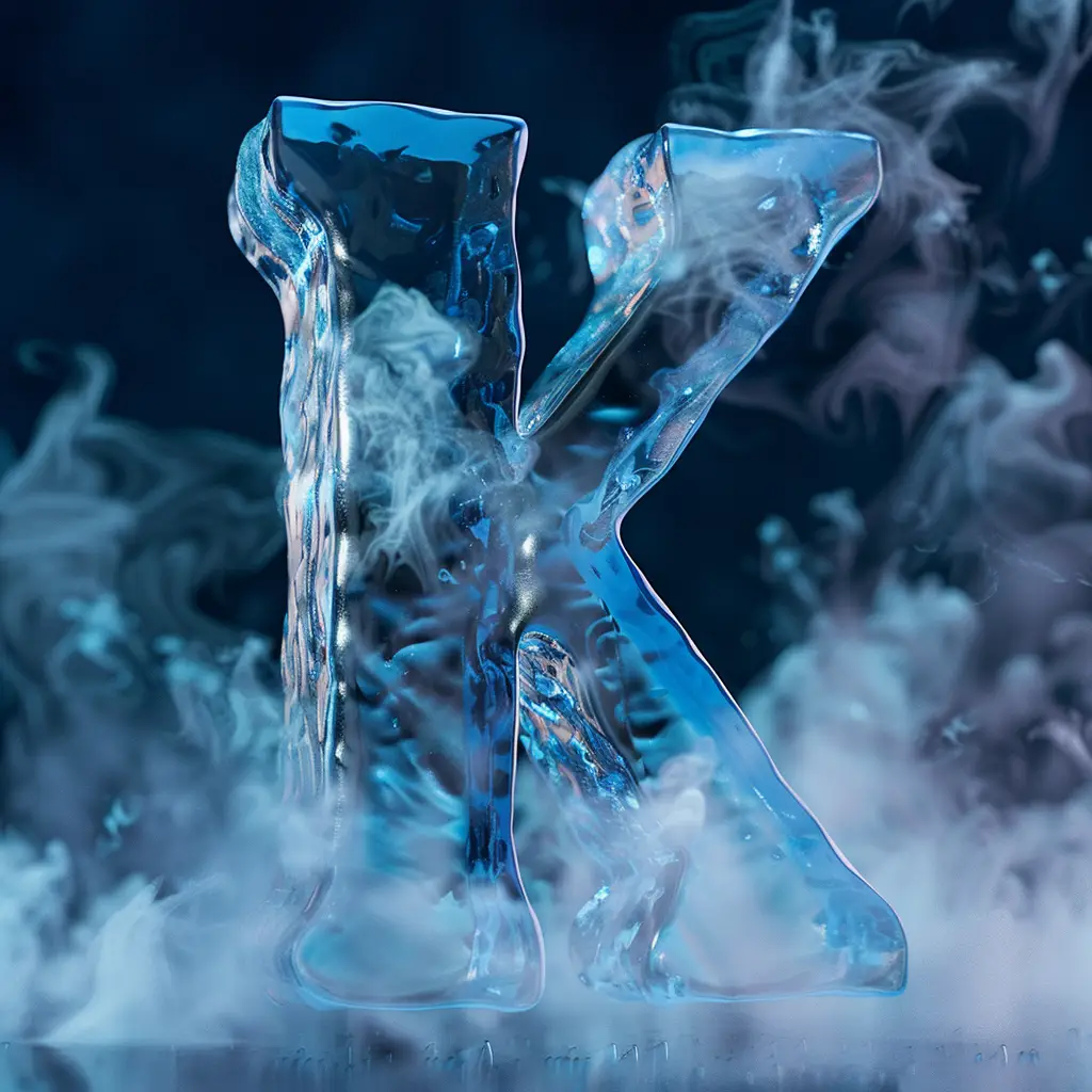 K letter cold ice block text word freeze 3D