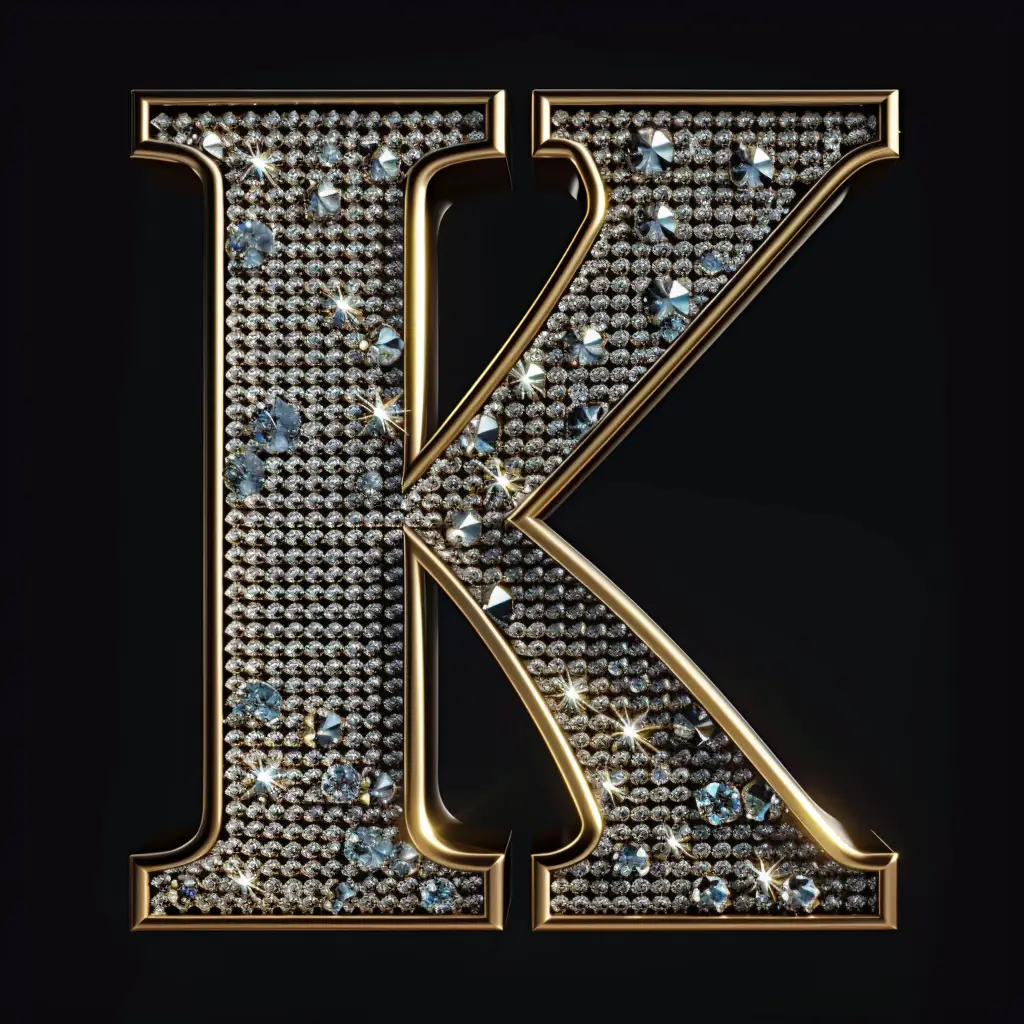 K letter word text type 3D diamond gold
