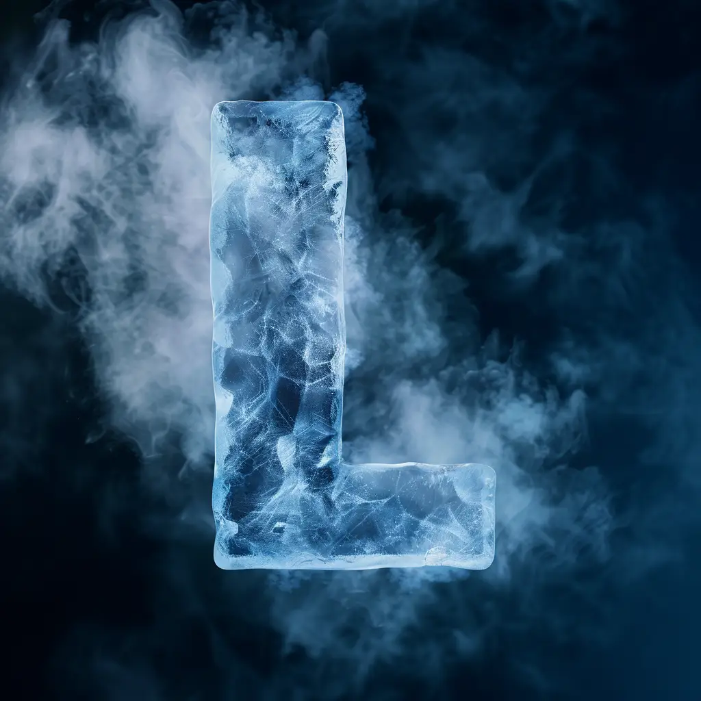 L letter cold ice block text word 3D freeze