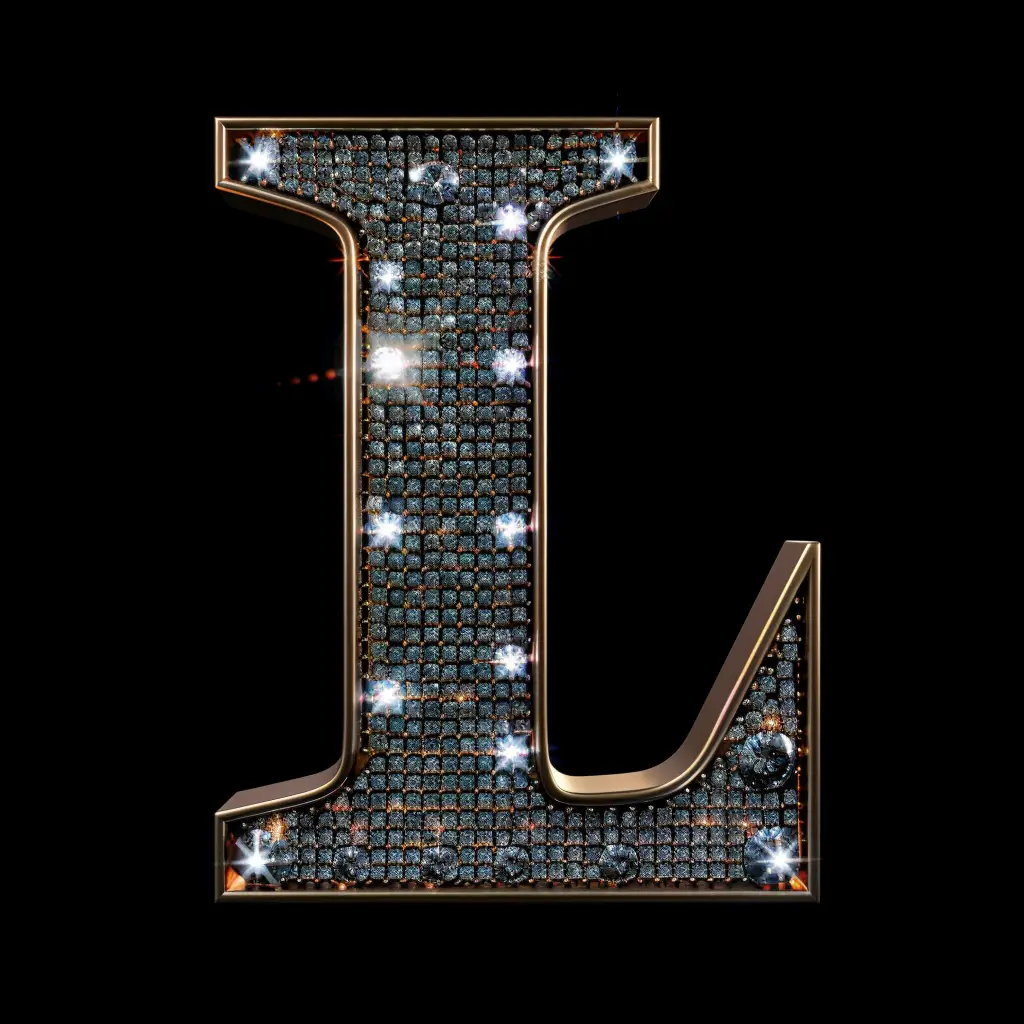 L letter word text type 3D diamond gold
