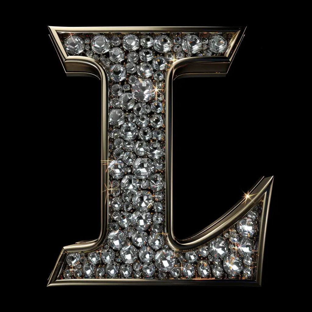 L letter word type text diamond gold 3D