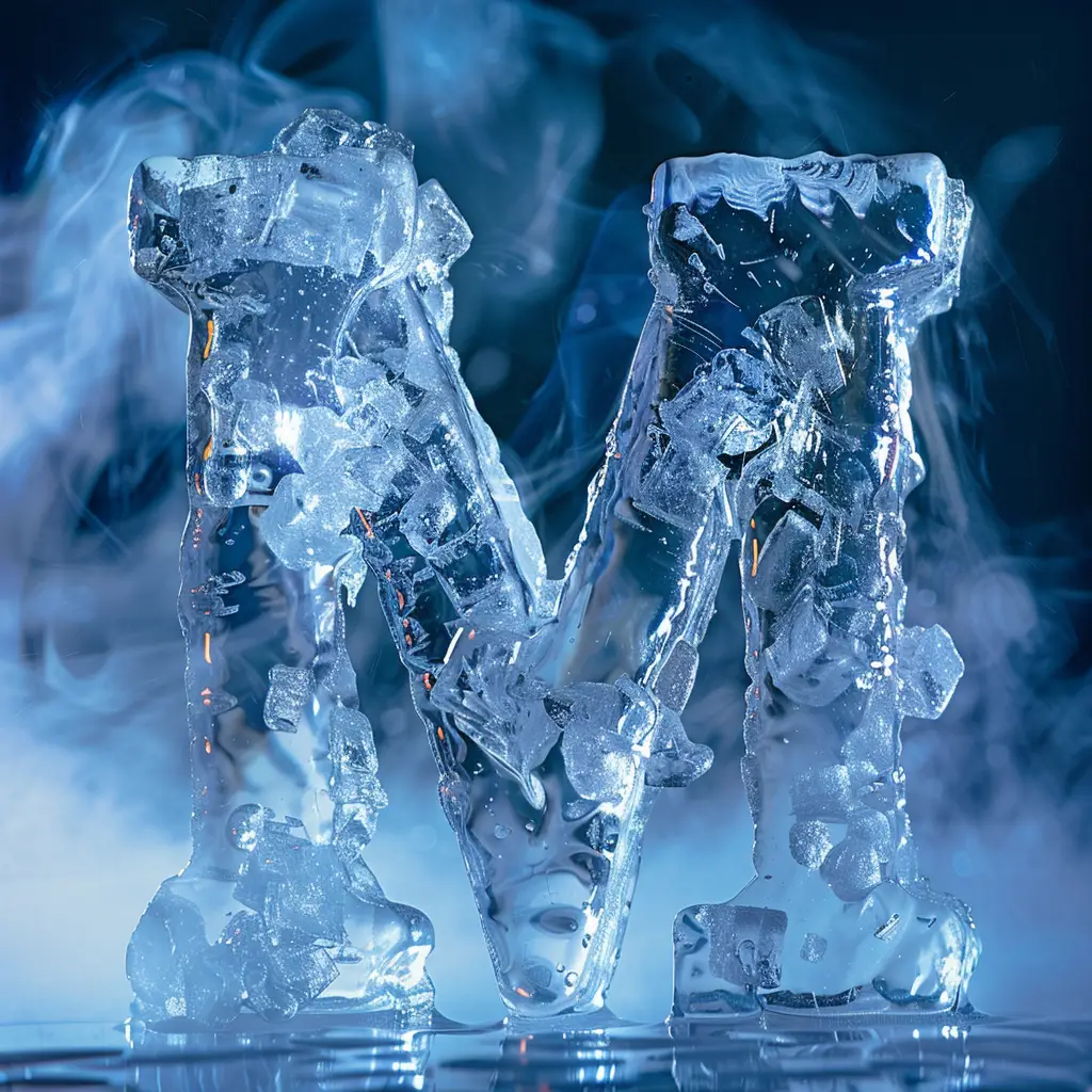 M letter cold ice block 3D text word freeze