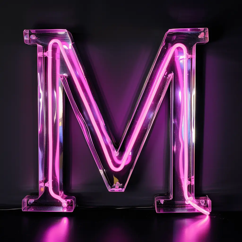 M letter pink LED light neon text word
