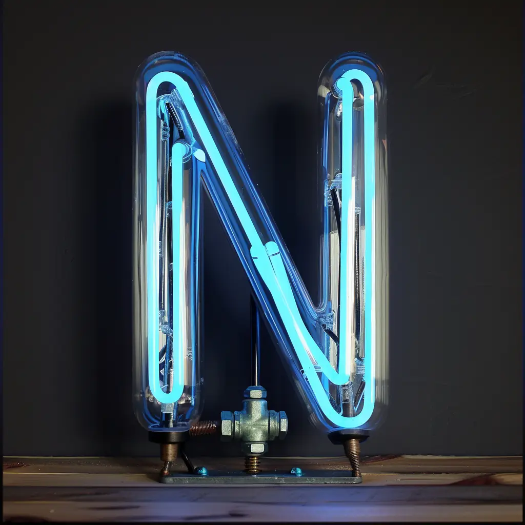 N letter blue LED light neon word text
