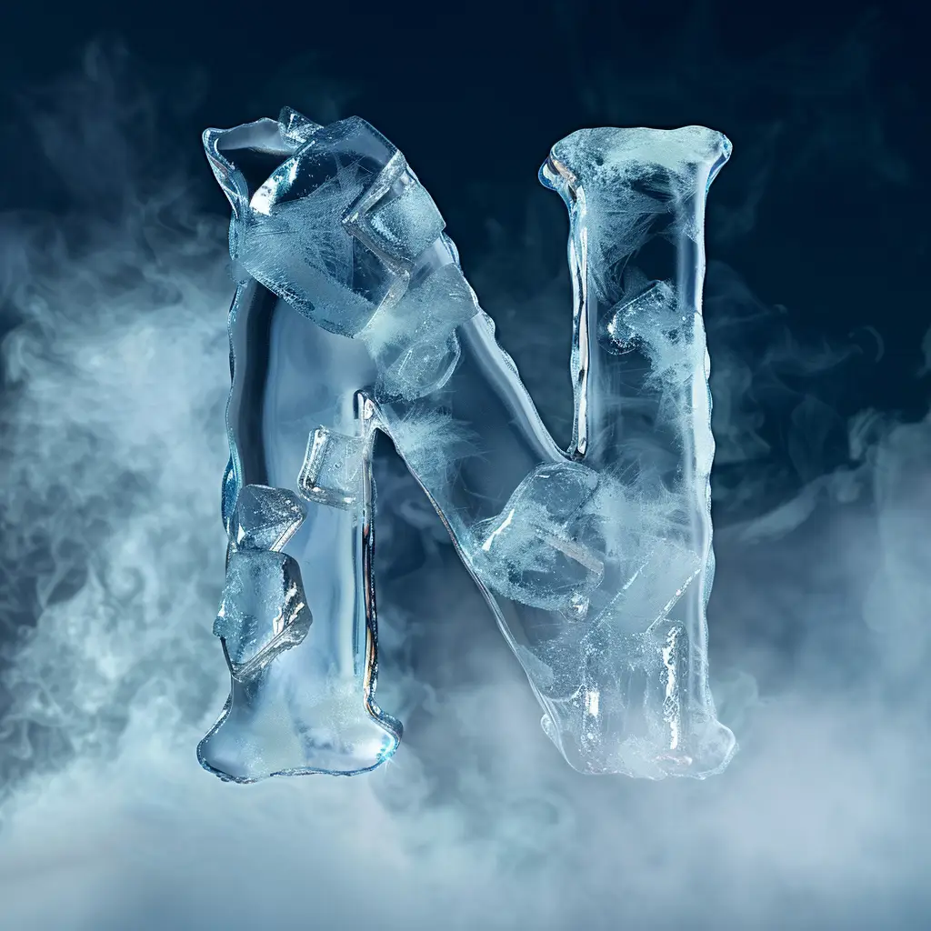 N letter cold ice block 3D text word freeze
