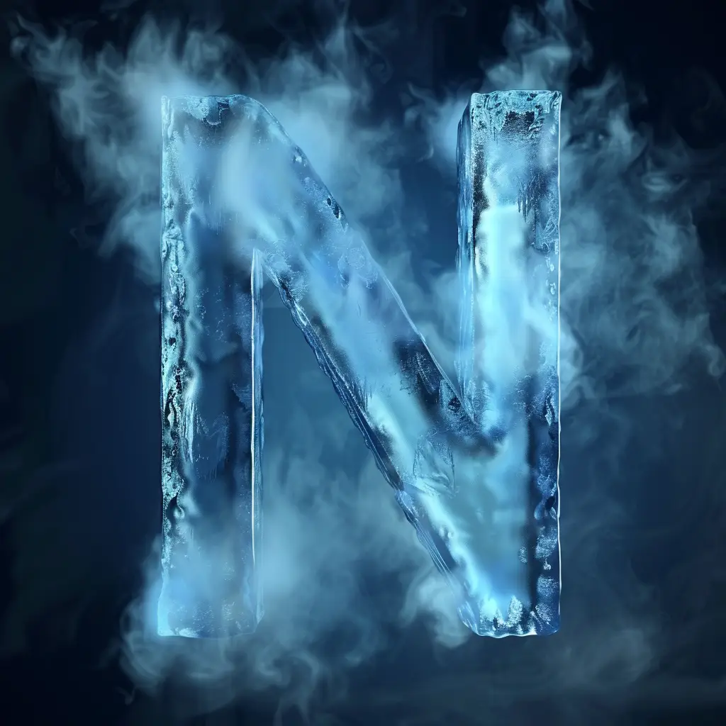 N letter cold ice block text word freeze 3D
