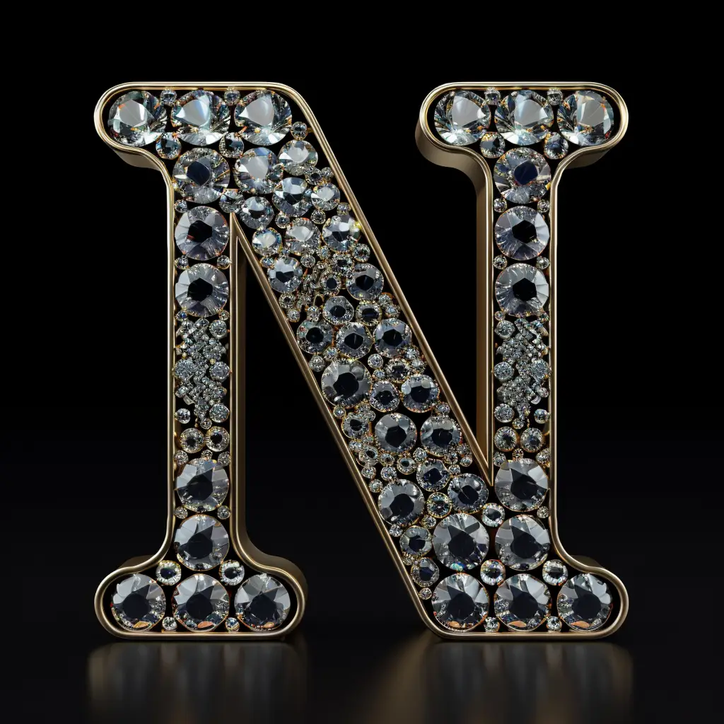 N letter word text type diamond gold 3D