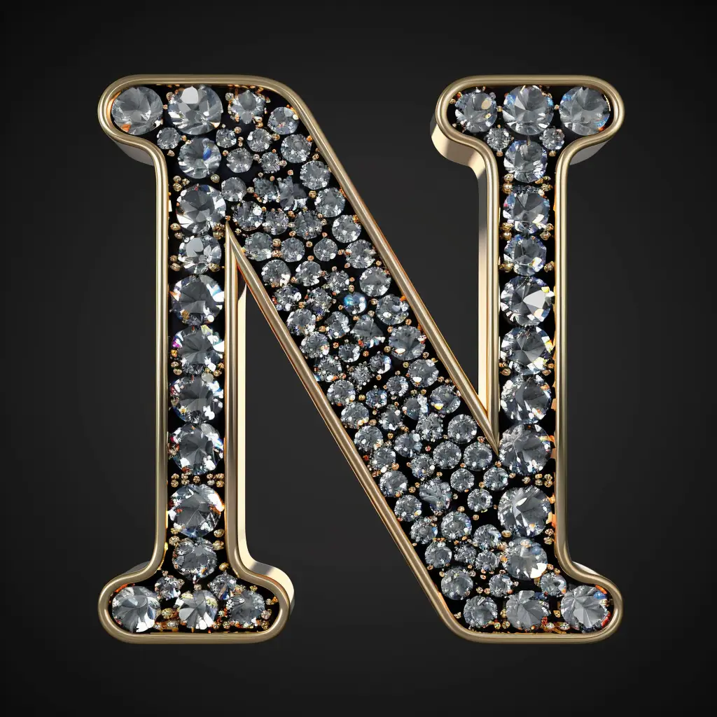 N letter word type text 3D diamond gold