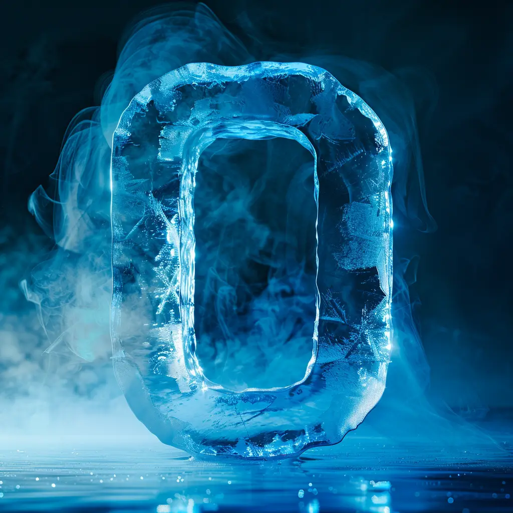 O letter cold ice block text word 3D freeze