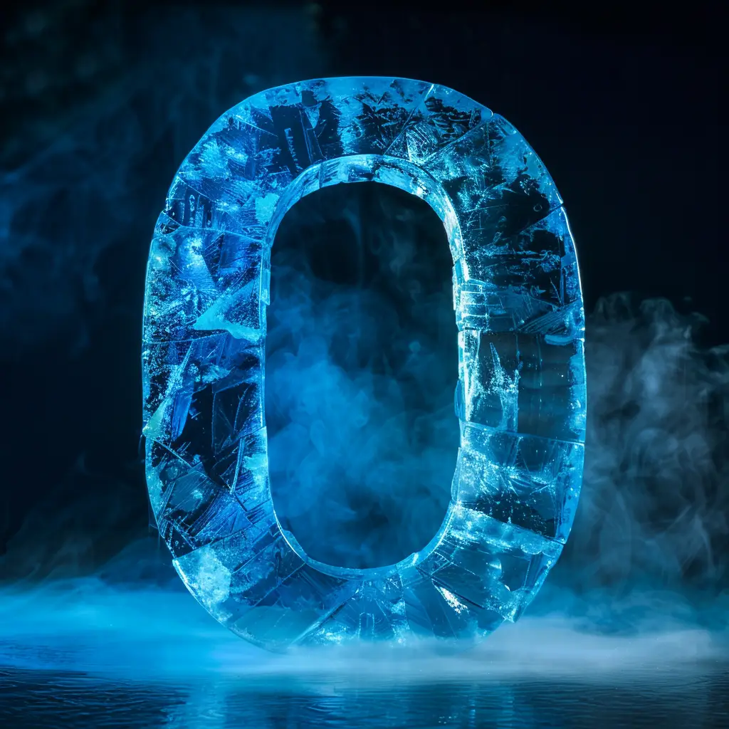 O letter cold ice block word text freeze 3D