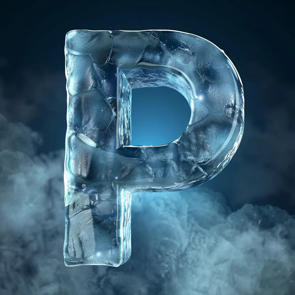 P letter cold ice block 3D text word freeze