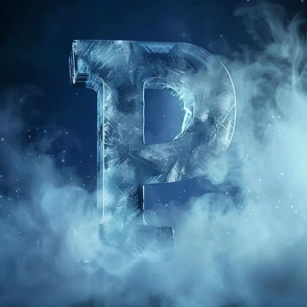 P letter cold ice block text word 3D freeze