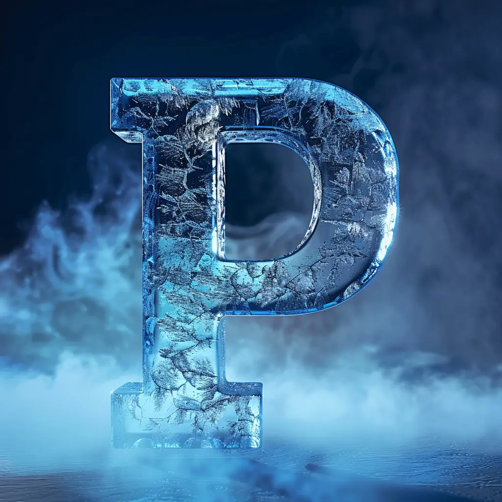 P letter cold ice block text word freeze 3D