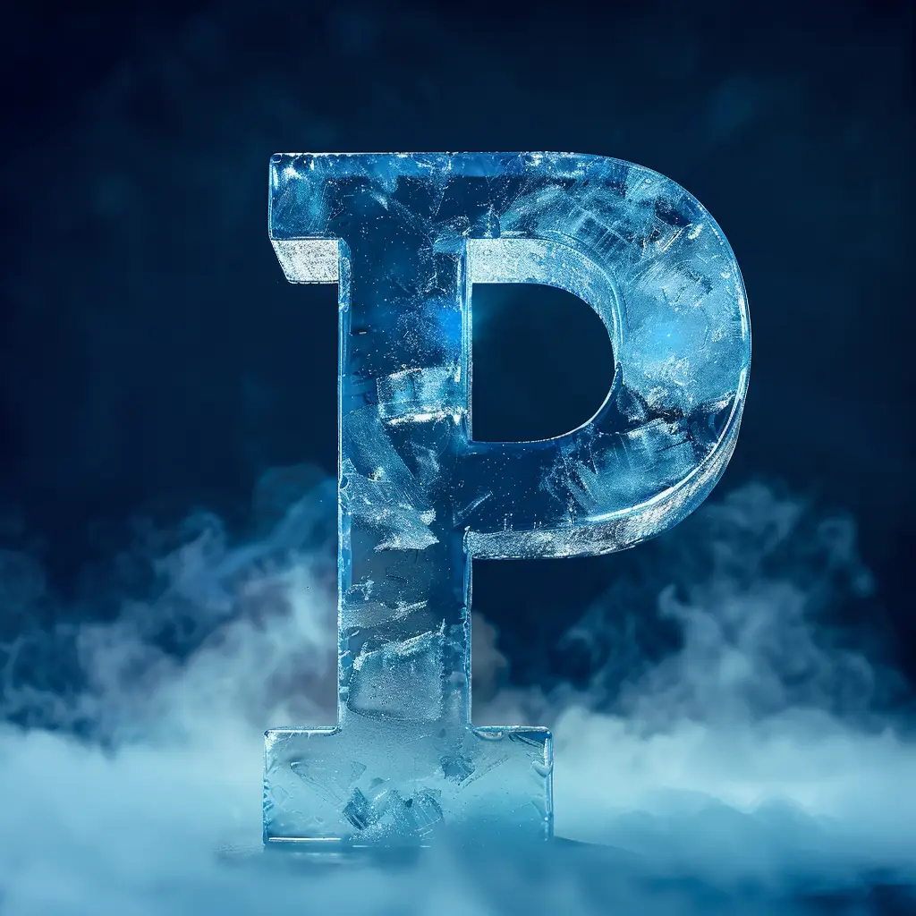 P letter cold ice block word text freeze 3D