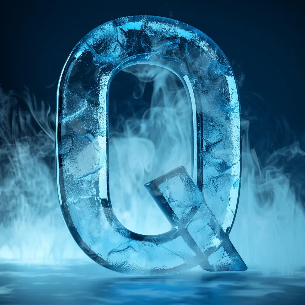 Q letter cold ice block 3D text word freeze