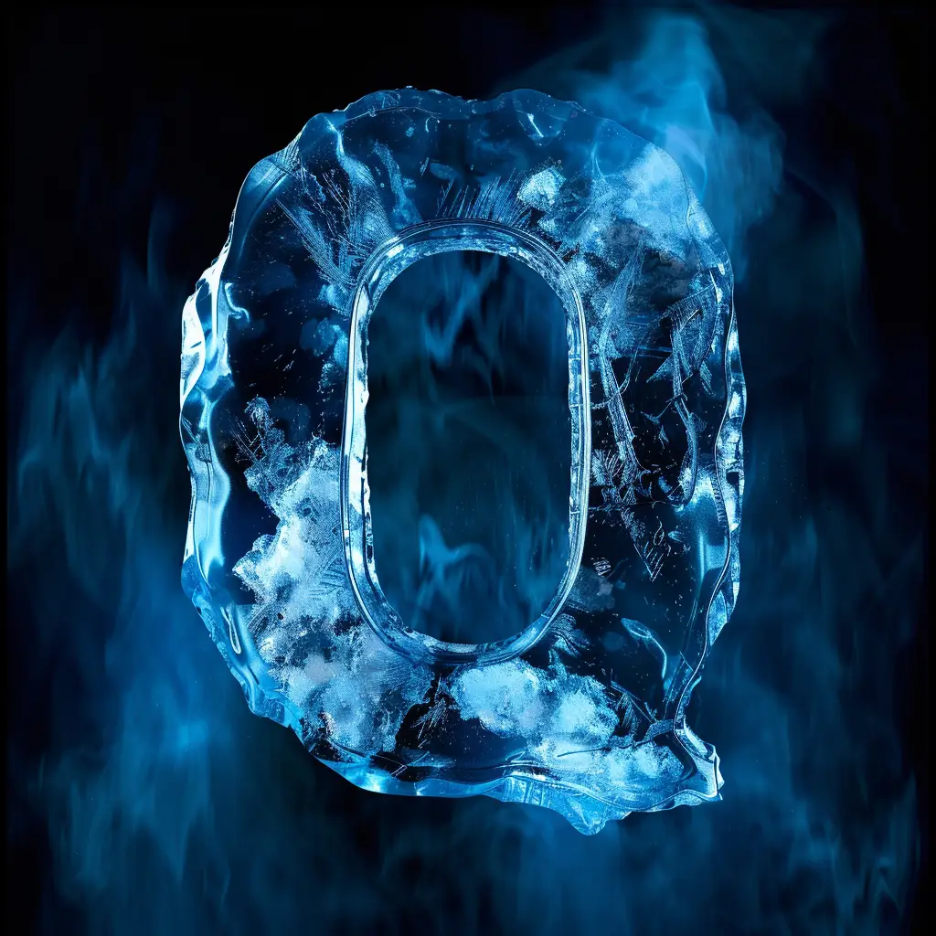 Q letter cold ice block text word 3D freeze