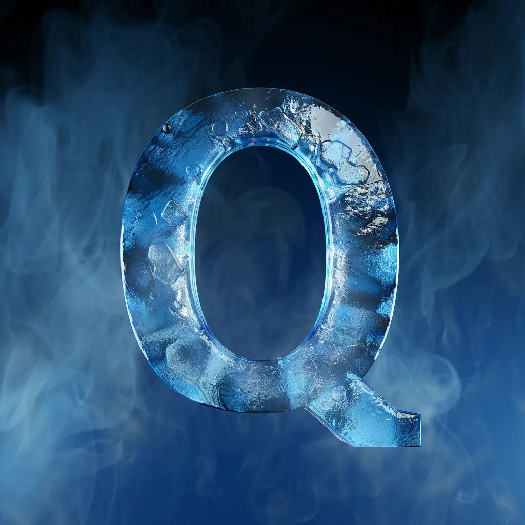 Q letter cold ice block text word freeze 3D