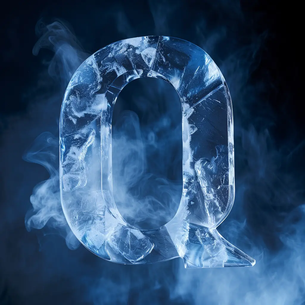 Q letter cold ice block word text freeze 3D