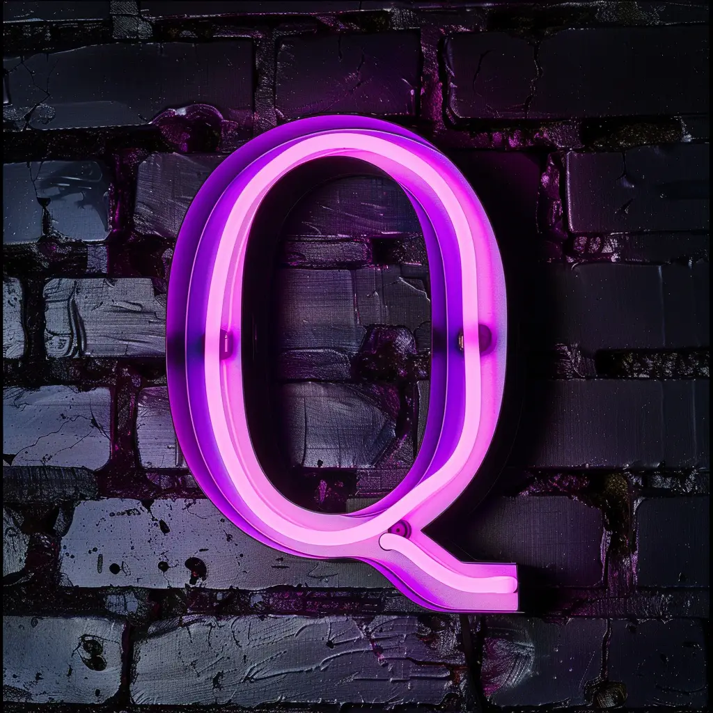 Q letter purple LED light neon word text