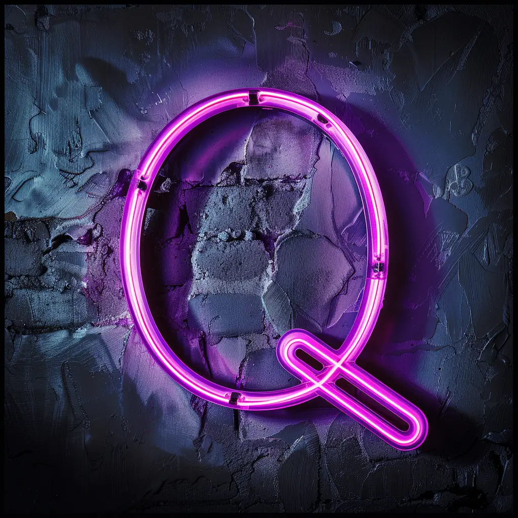 Q letter purple LED neon light word text