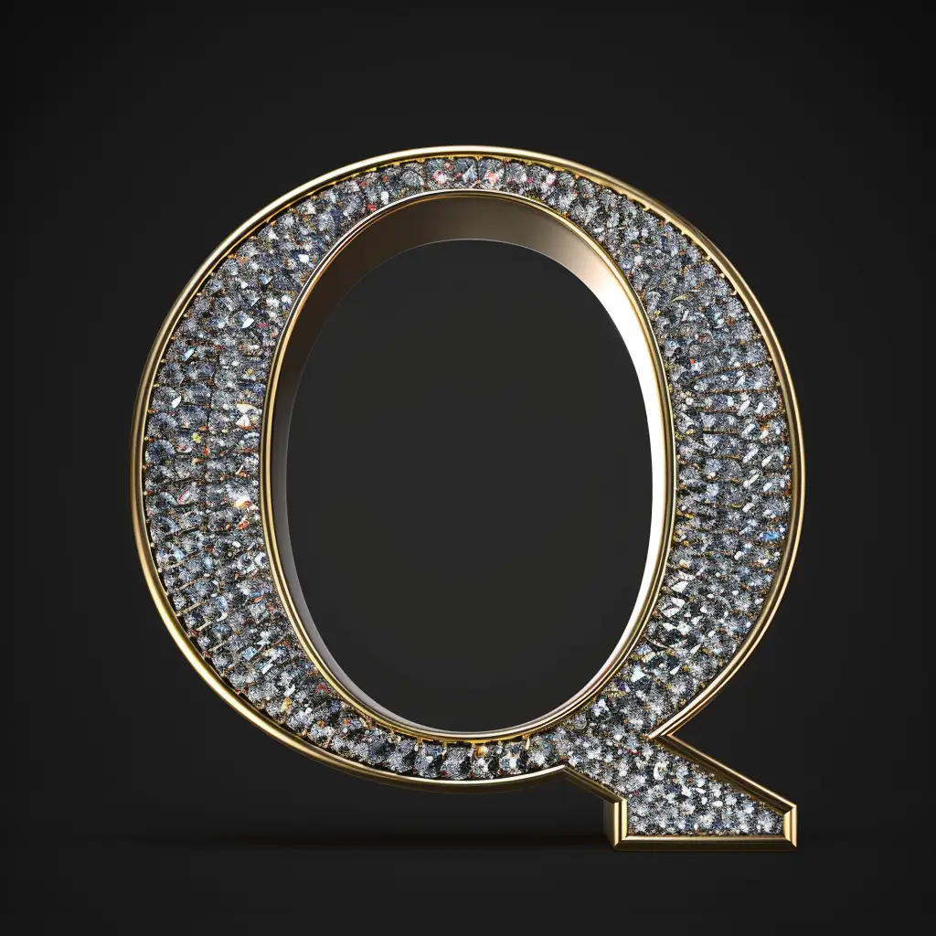 Q letter word text type 3D diamond gold