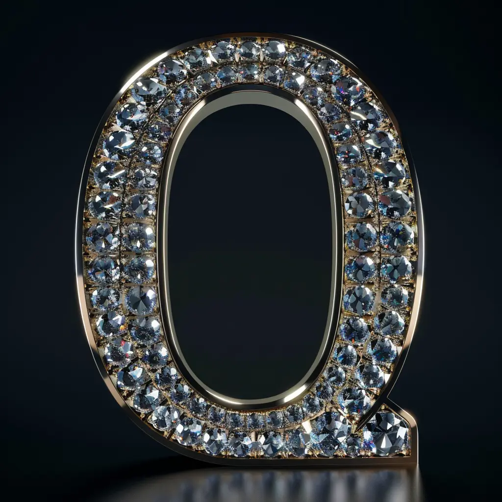 Q letter word type text diamond gold 3D