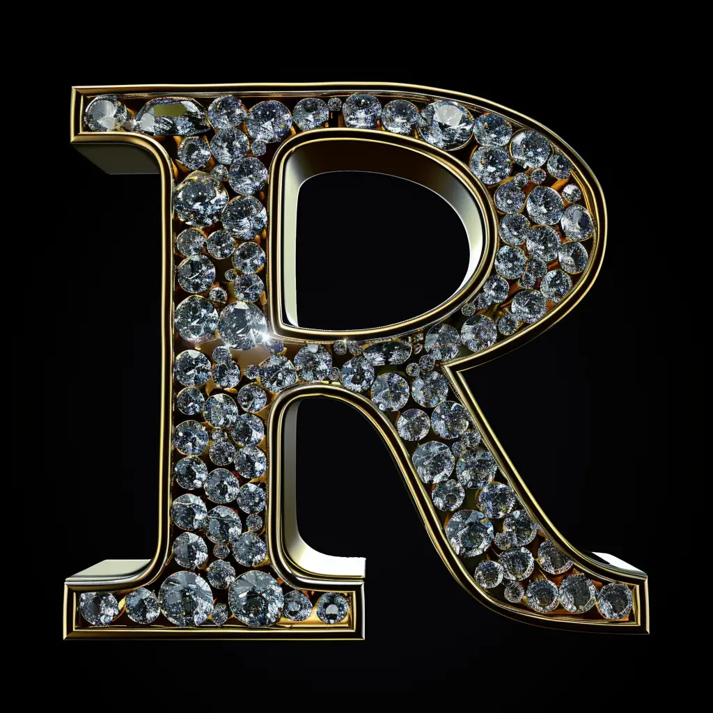 R letter word text type 3D diamond gold