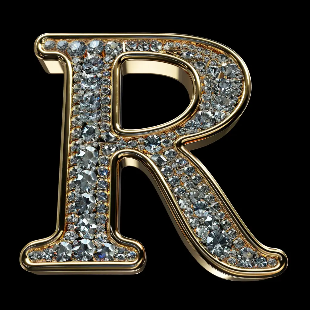 R letter word text type diamond gold 3D