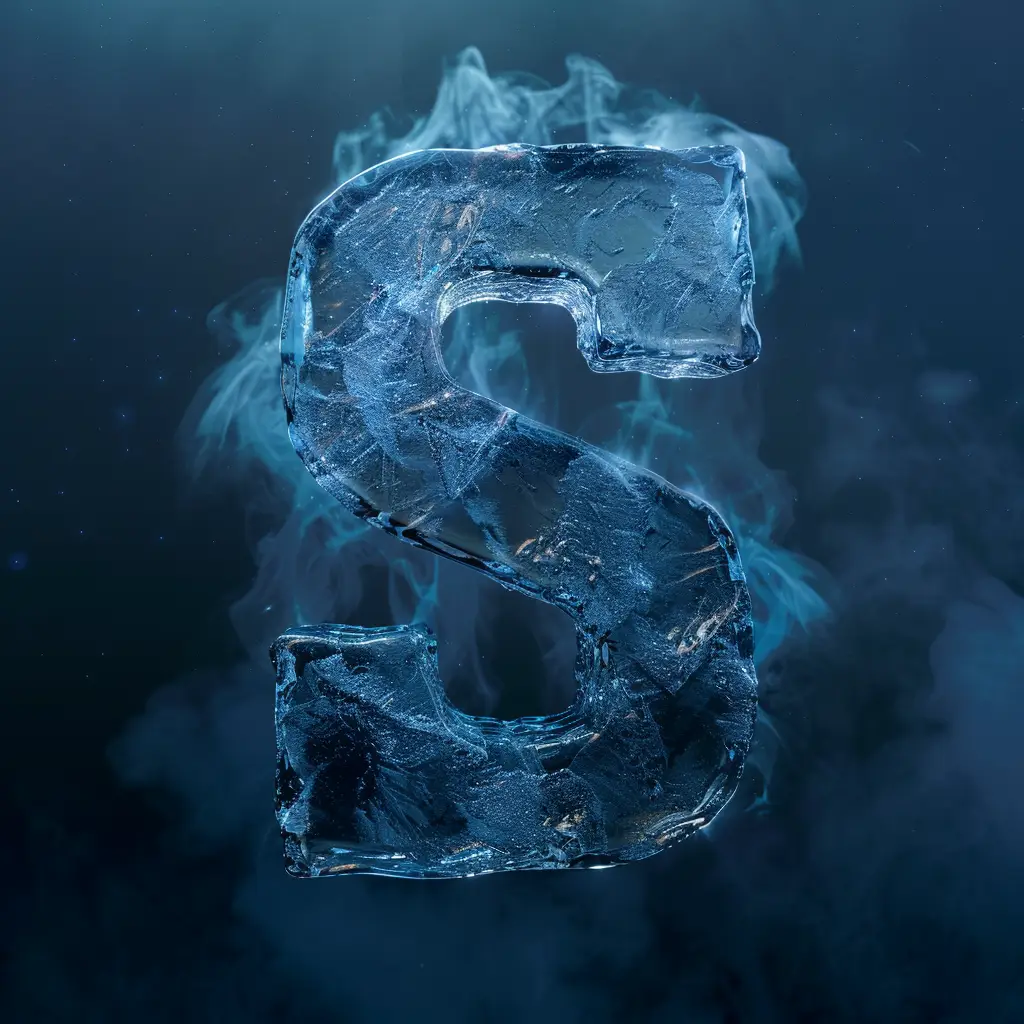 S letter cold ice block text word freeze 3D