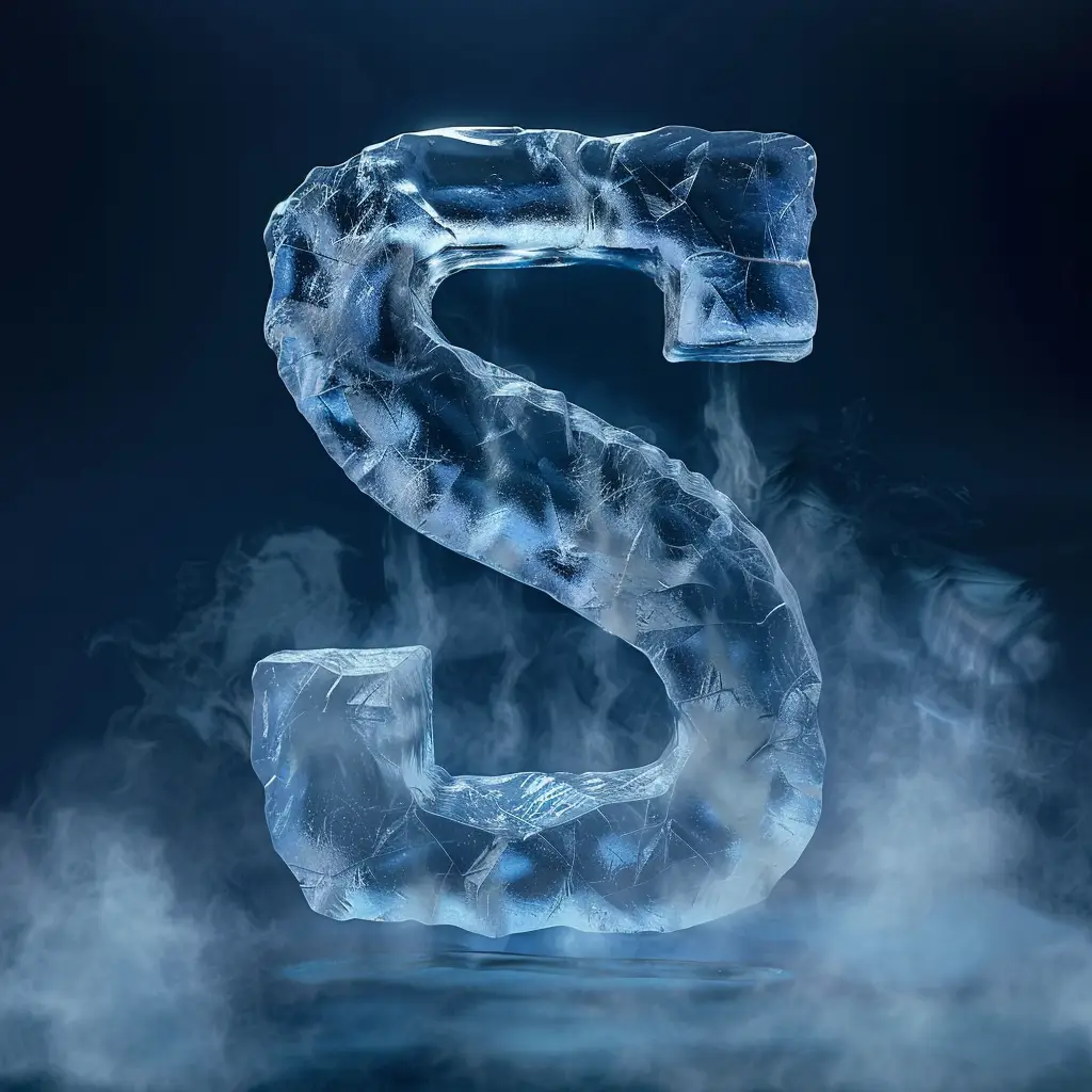 S letter cold ice block word text freeze 3D