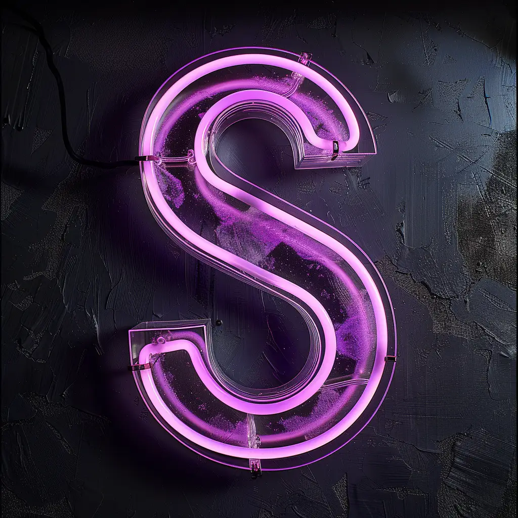 S letter purple LED light neon word text
