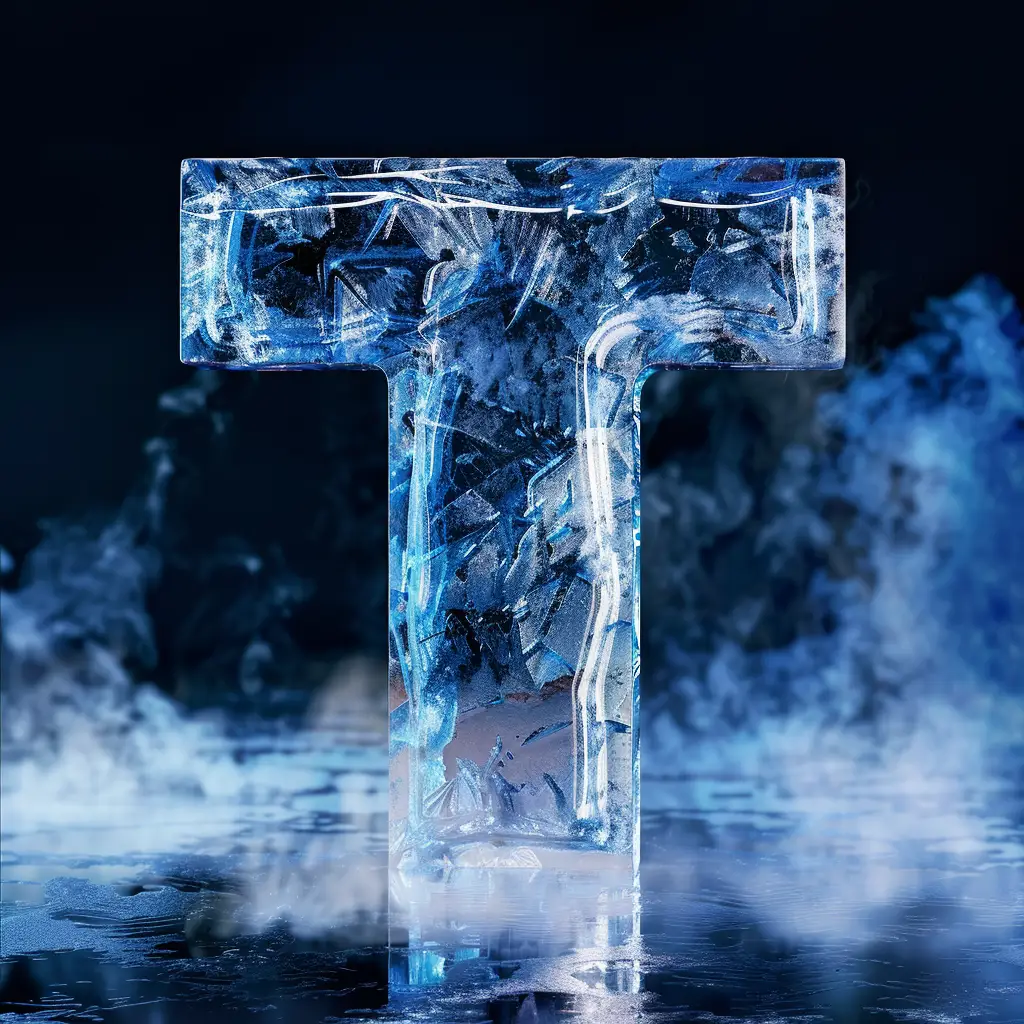 T letter cold ice block 3D text word freeze