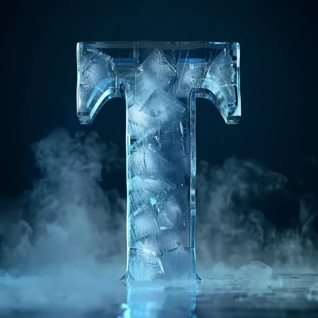 T letter cold ice block text word freeze 3D