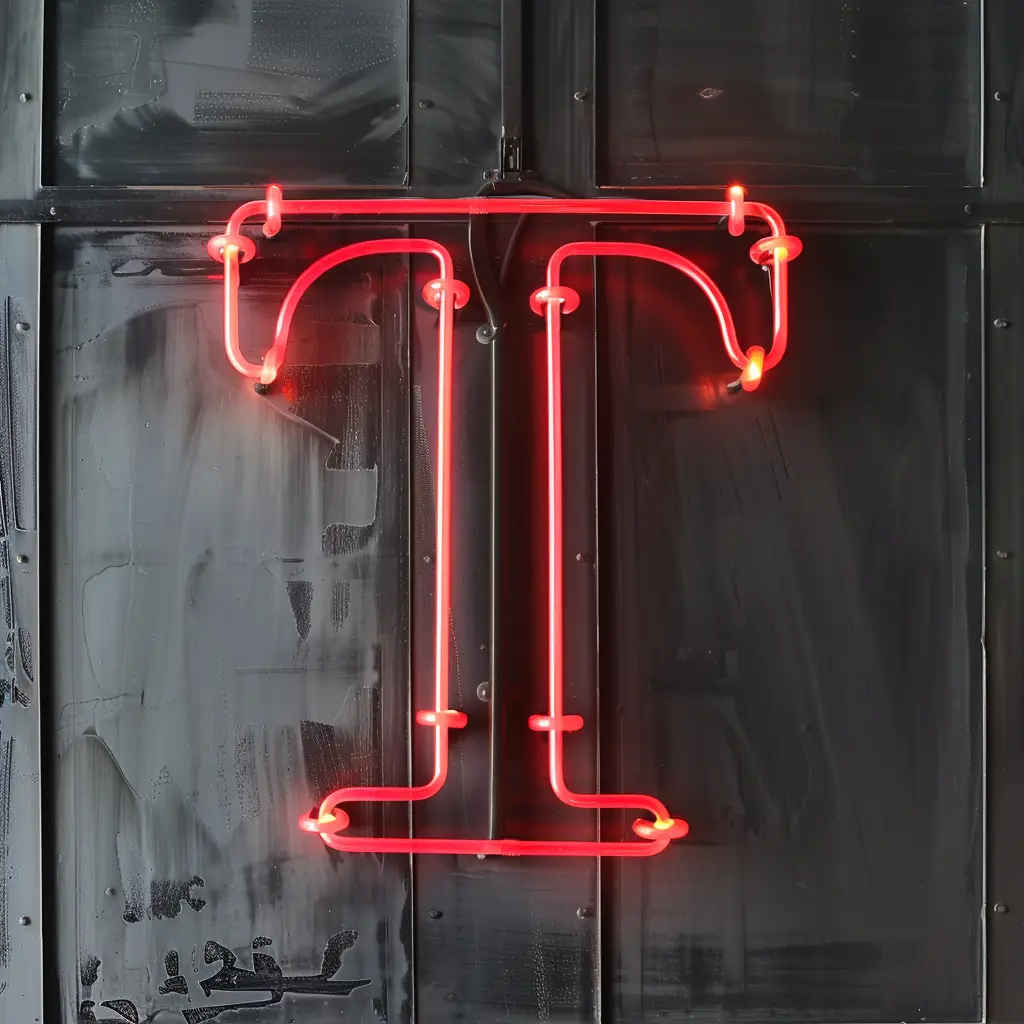 T letter red LED light neon word text