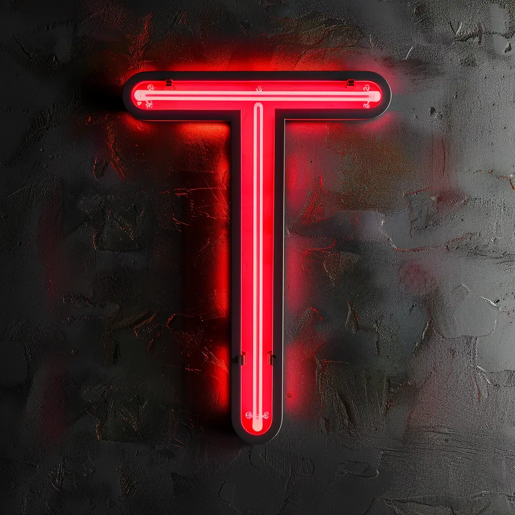 T letter red LED neon light text word