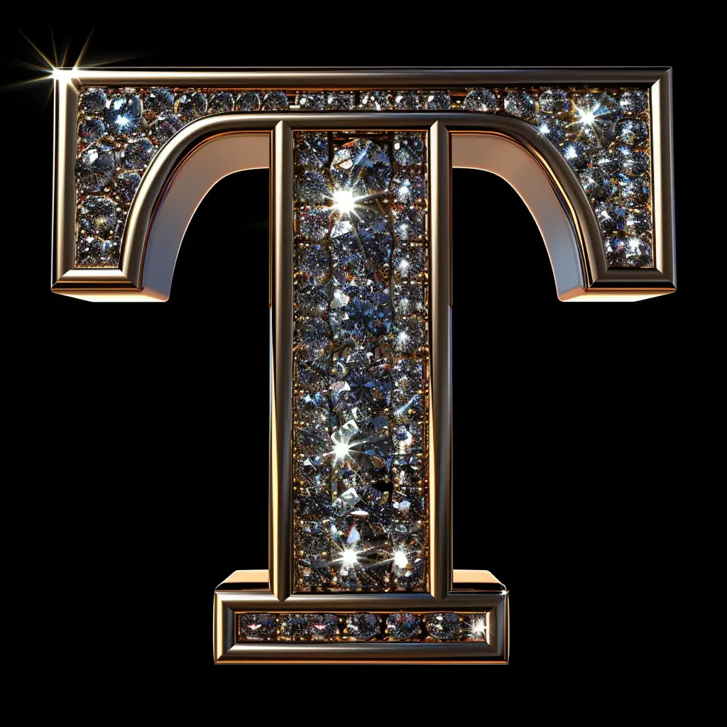 T letter word type text 3D diamond gold