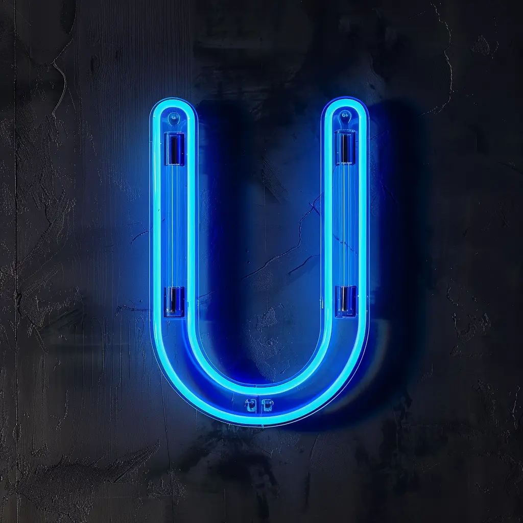 U letter blue LED light neon text word